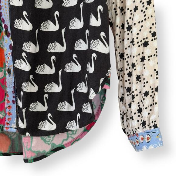 Maeve Anthropologie The Paz Patchwork Button Down Shirt XXS Swan Stars Floral - Picture 7 of 11